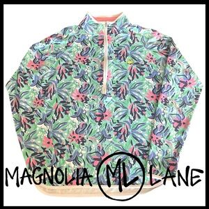Magnolia Lane Collection Masters Pastel Floral 1/4 Zip Mock Neck Golf Top (S)
